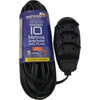 Extensão elétrica 2x0,75mm PL 10M preto NATICON